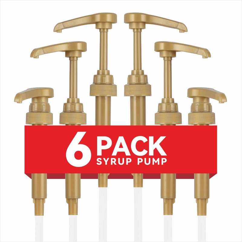 Kinfira 6 Pcs Coffee Syrup Pump Dispenser - Premium Skinny Syrup Pumps Fit for 25.4oz Torani Davinci Syrup Bottles (Gold) - Image 1